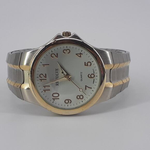 Revolve Quartz White Dial Japan Movt Men's Wristwatch Two Tone Gold Silver Steel - Picture 2 of 13